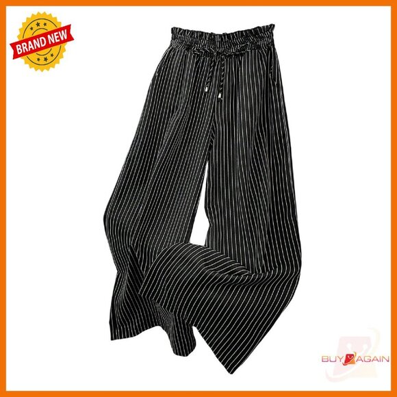 Striped Wide Leg Palazzo Pants High Waisted Drawstring Casual
